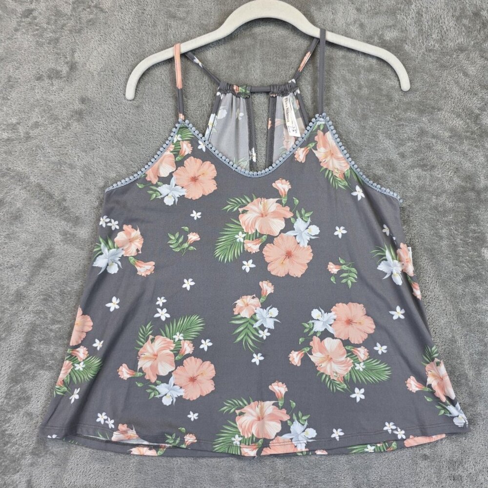 Flora Nikrooz Tank Top Womens XS Gray Floral Halter Camisole Pajama Sleepwear